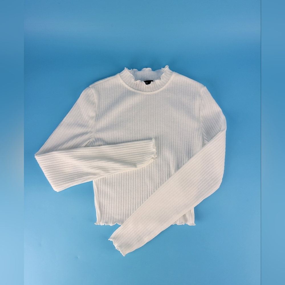 Shein Junior Teens Mock Neck Crop Top Long Sleeve Size Small  White